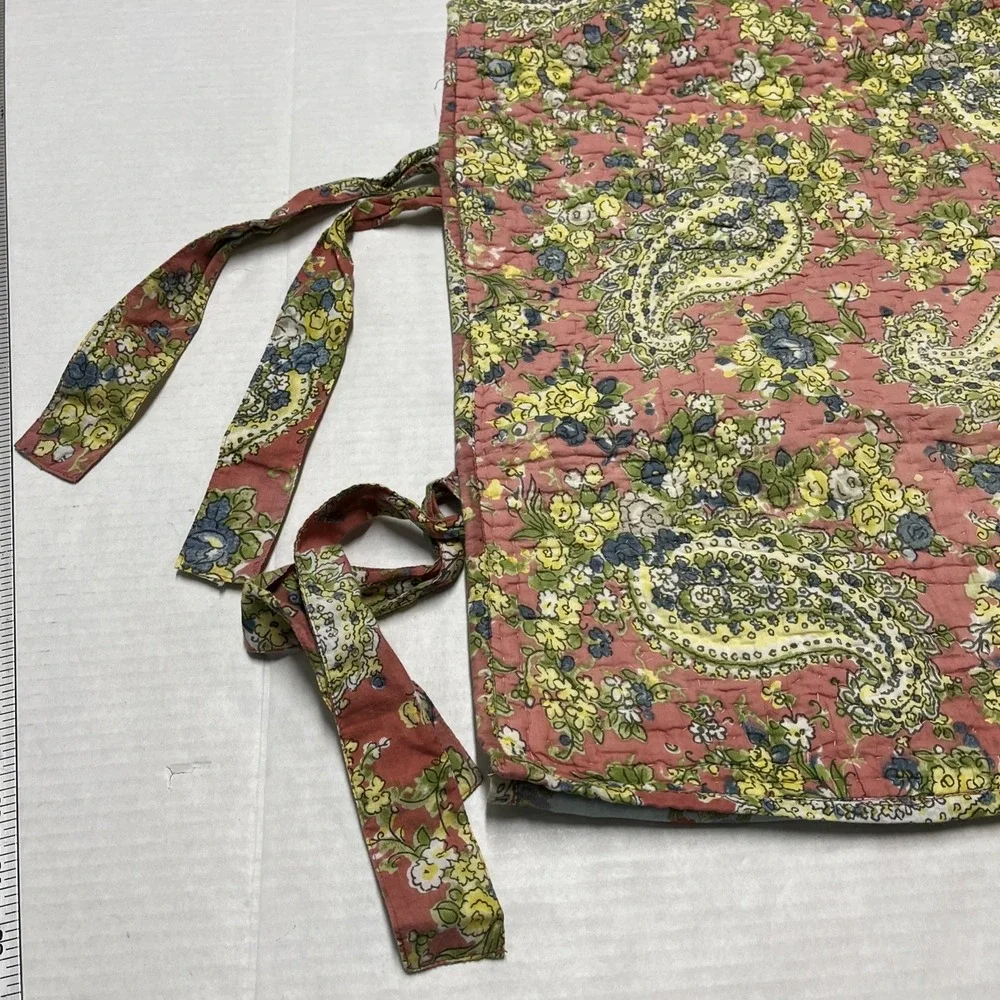 Pottery Barn Queen Quilt & Sham Pic Stitch Blue Pink Floral Paisley Reversible‎